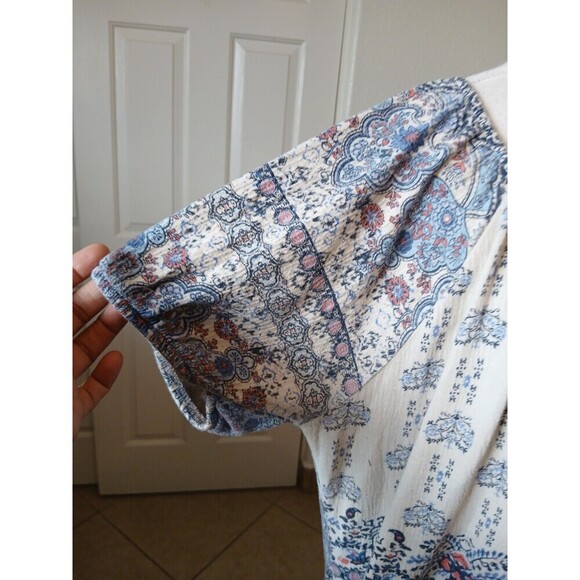 I.b. Diffusion Womens Blouse Floral Print Short Sleeve Scoop Neck Large Tassed‎ - Picture 5 of 13